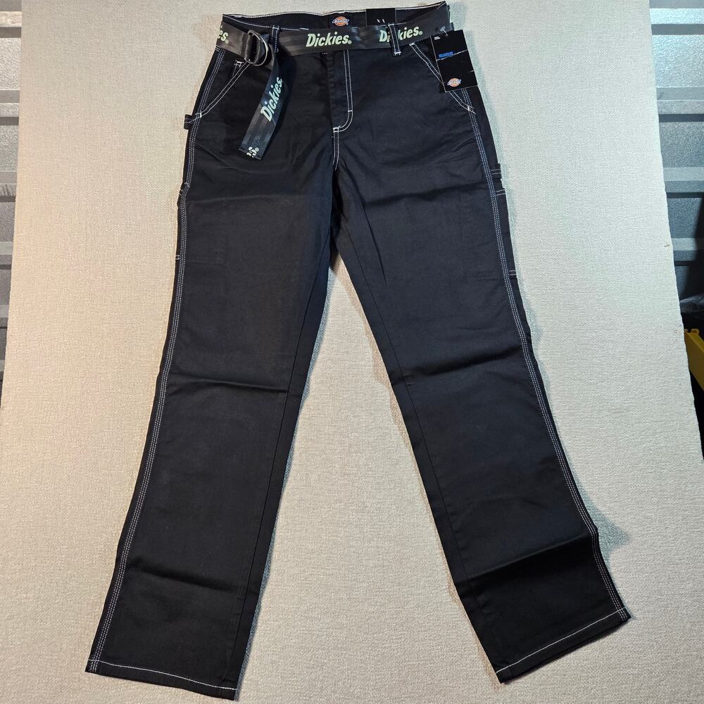 Dickies Black Pants Womens 28R Belted Workwear Casual NWT